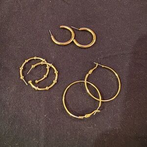 3 pair Gold plated Hoop Earrings Set